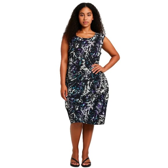 Mossimo Black, Purple, Cream, Abstract Sleeveless Stretch Back Zip Midi Dress XL - Picture 1 of 12